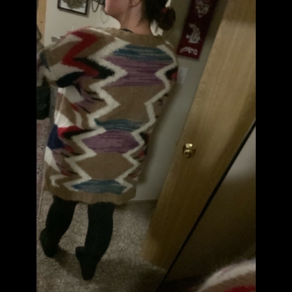 Anthropologie Hand Knit Mosaic Cardigan ❤️🖤🤎 - Picture 6 of 9